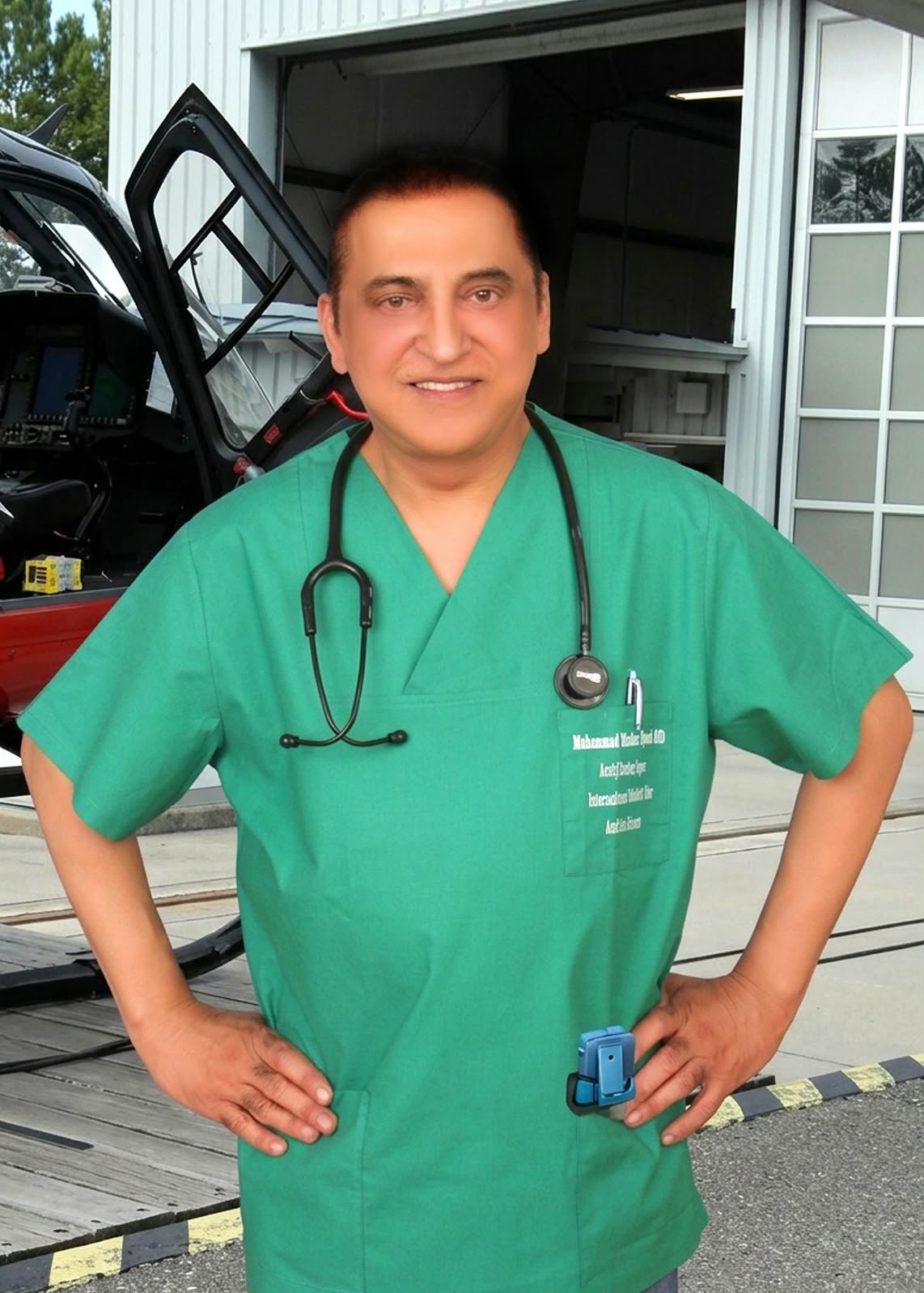 Dr. Muhammad Mazher Saeed in medical scrubs